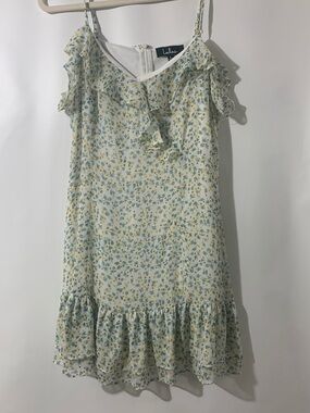 Lulu's Cream Slip Dress with Yellow & Blue Floral Print